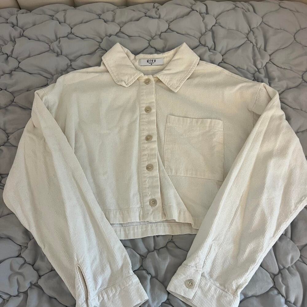 Grey Bandit White Cropped Cordoroy Jacket - Size S